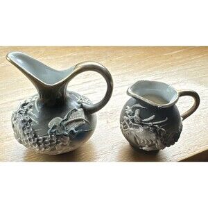 Japan Asian Dragon Ware Dragonware Pair Porcelain Miniature Pitchers 2”  Gray